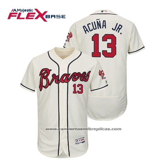Camiseta Beisbol Hombre Atlanta Braves Ronald Acuna Jr. Flex Base Autentico Collezione Alterno 2019 Crema